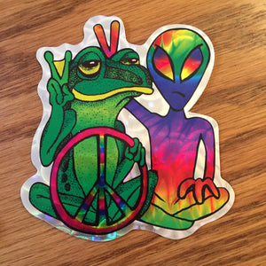 Peace Frog with Alien Sticker