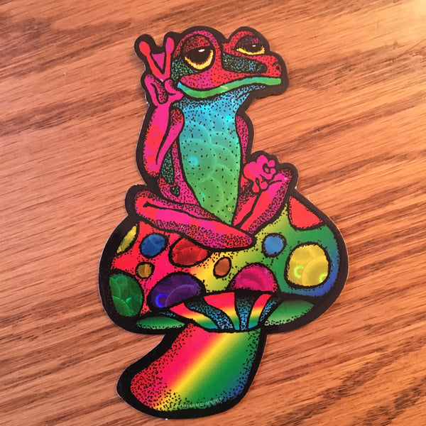 Peace Frog on Magic Mushroom Sticker