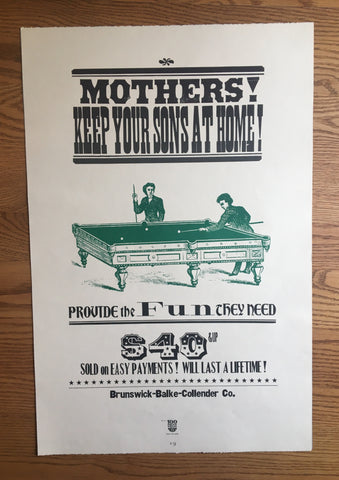 Vintage Billiard Table Ad Poster