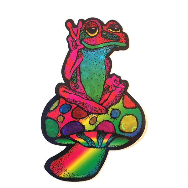 Peace Frog on Magic Mushroom Sticker